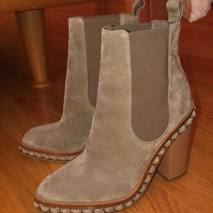 Chanel chain link trim suede booties